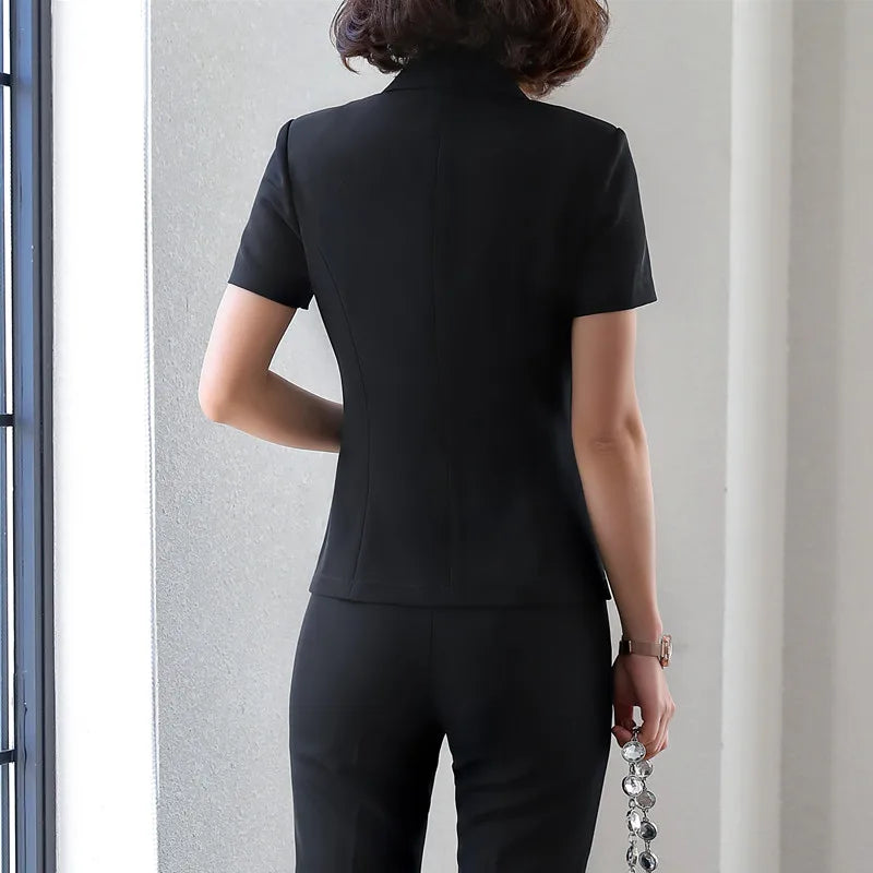 Short Sleeve Blazer & Trousers Set for Corporate Authority | Sophisticata™