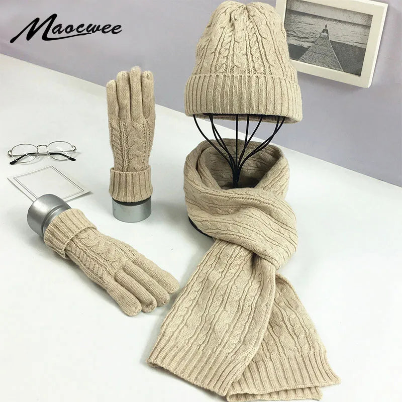 Knitted Winter Hats for Women's Hat Scarf Glove Set 3 Piece Set