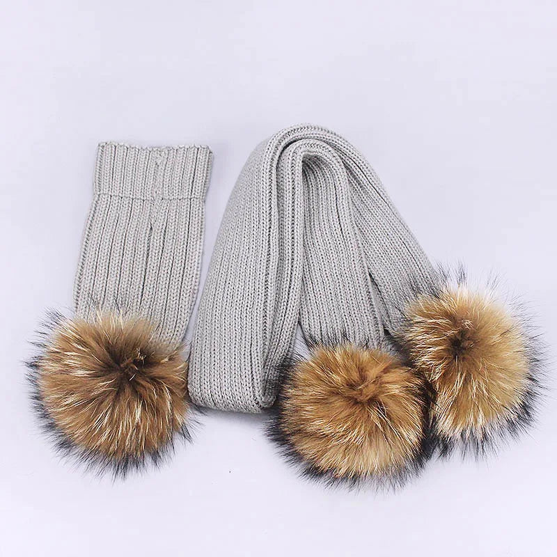 Parent-Child Caps Cute Infant Baby Pompon Winter Hat Scarf Sets