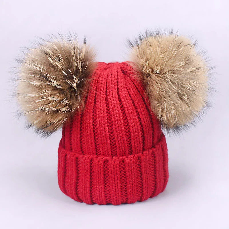 Parent-Child Caps Cute Infant Baby Pompon Winter Hat Scarf Sets