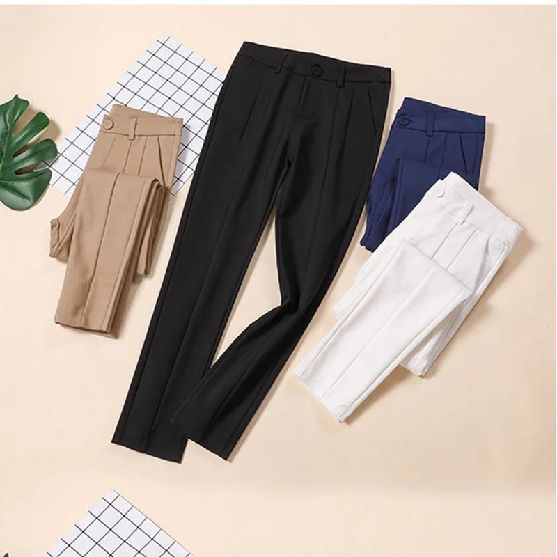 Women Ankle-Length Capris Female Workwear Slim High Waist Elastic Woman Pants