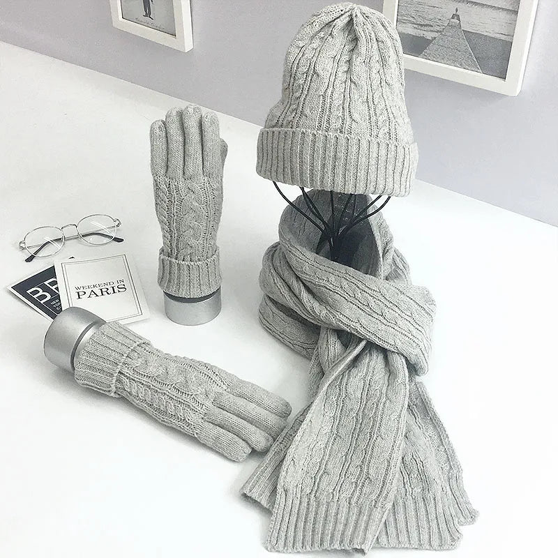 Knitted Winter Hats for Women's Hat Scarf Glove Set 3 Piece Set