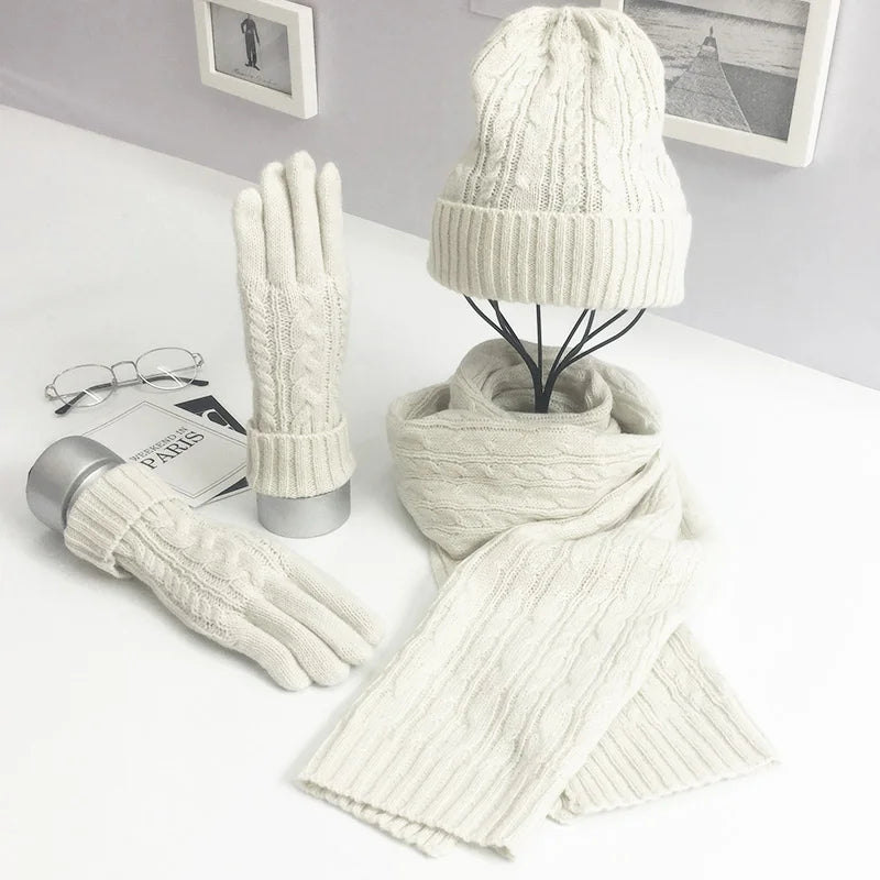 Knitted Winter Hats for Women's Hat Scarf Glove Set 3 Piece Set