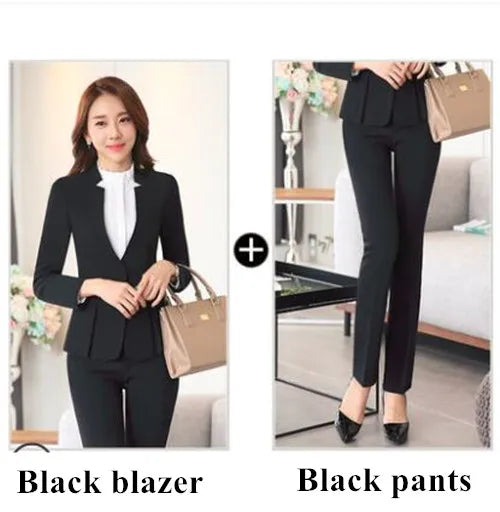 Fashion Business Women Suit Work Wear Office Ladies Slim Blazer and Trousers Set
