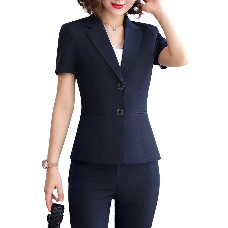 Short Sleeve Blazer & Trousers Set for Corporate Authority | Sophisticata™