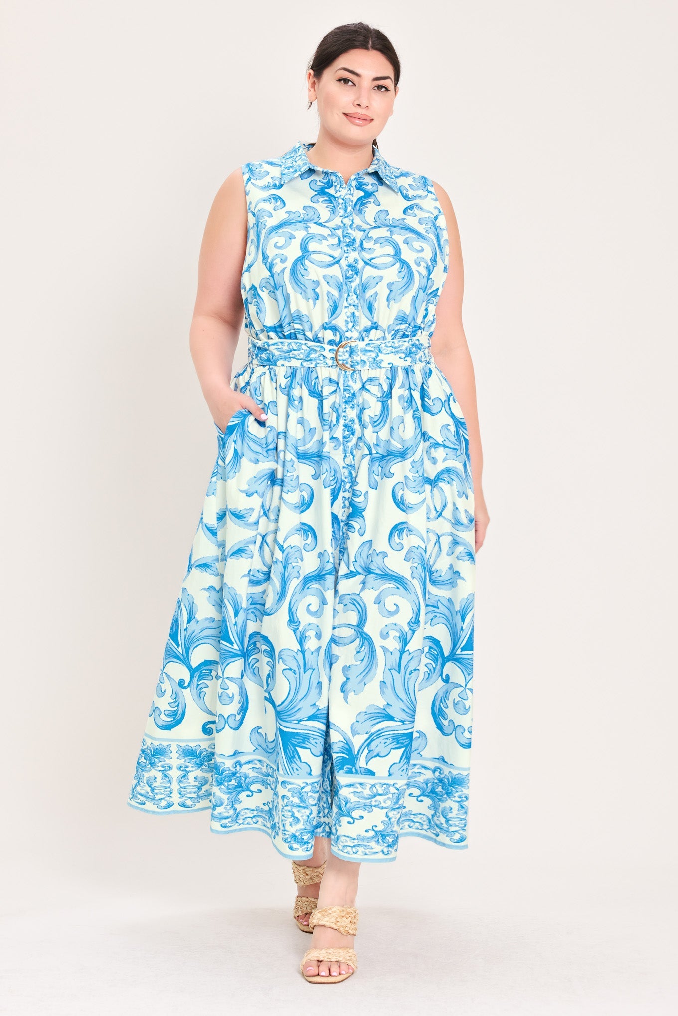 Blue Chateau Belted Woven Maxi Dress