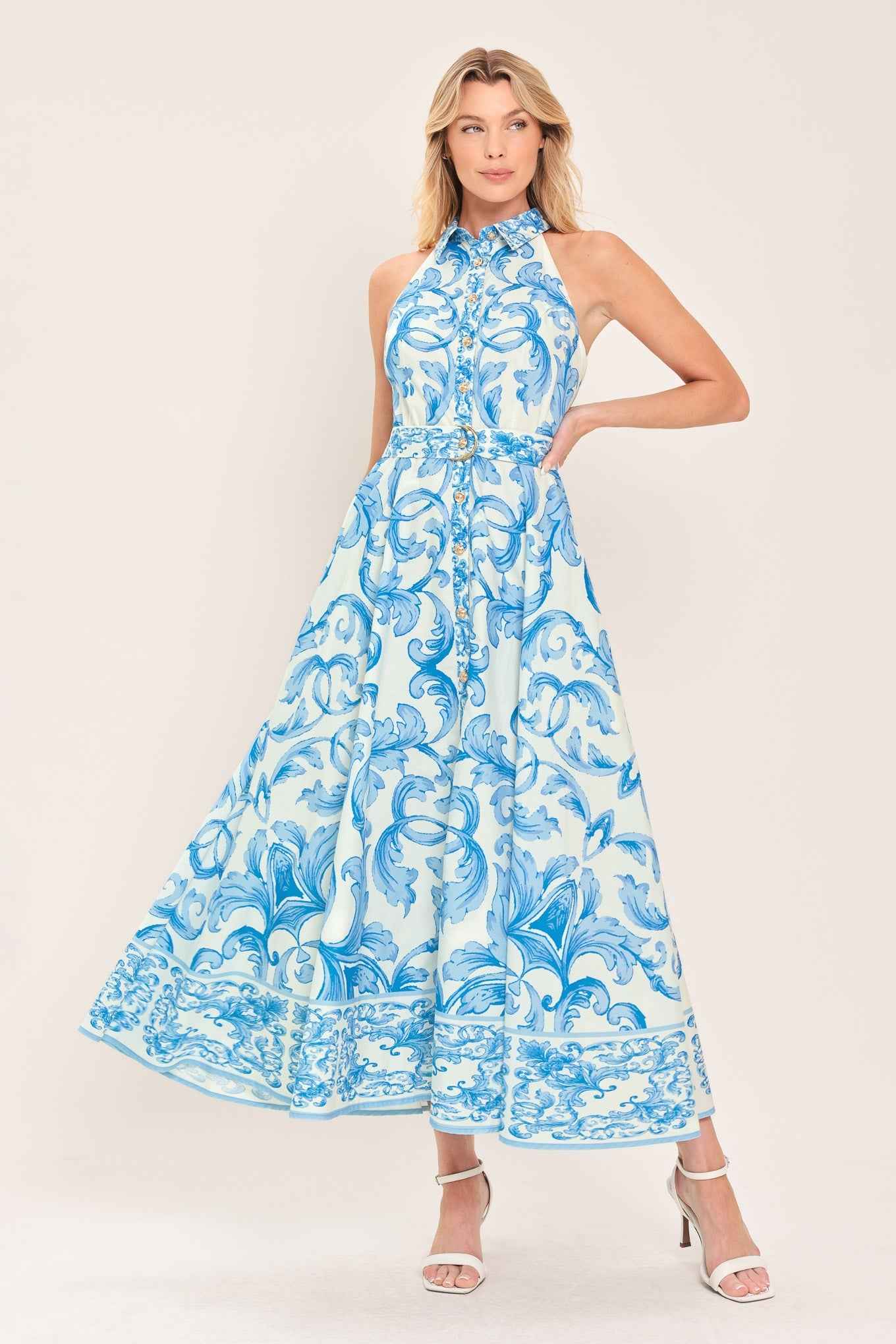Blue Chateau Belted Woven Maxi Dress