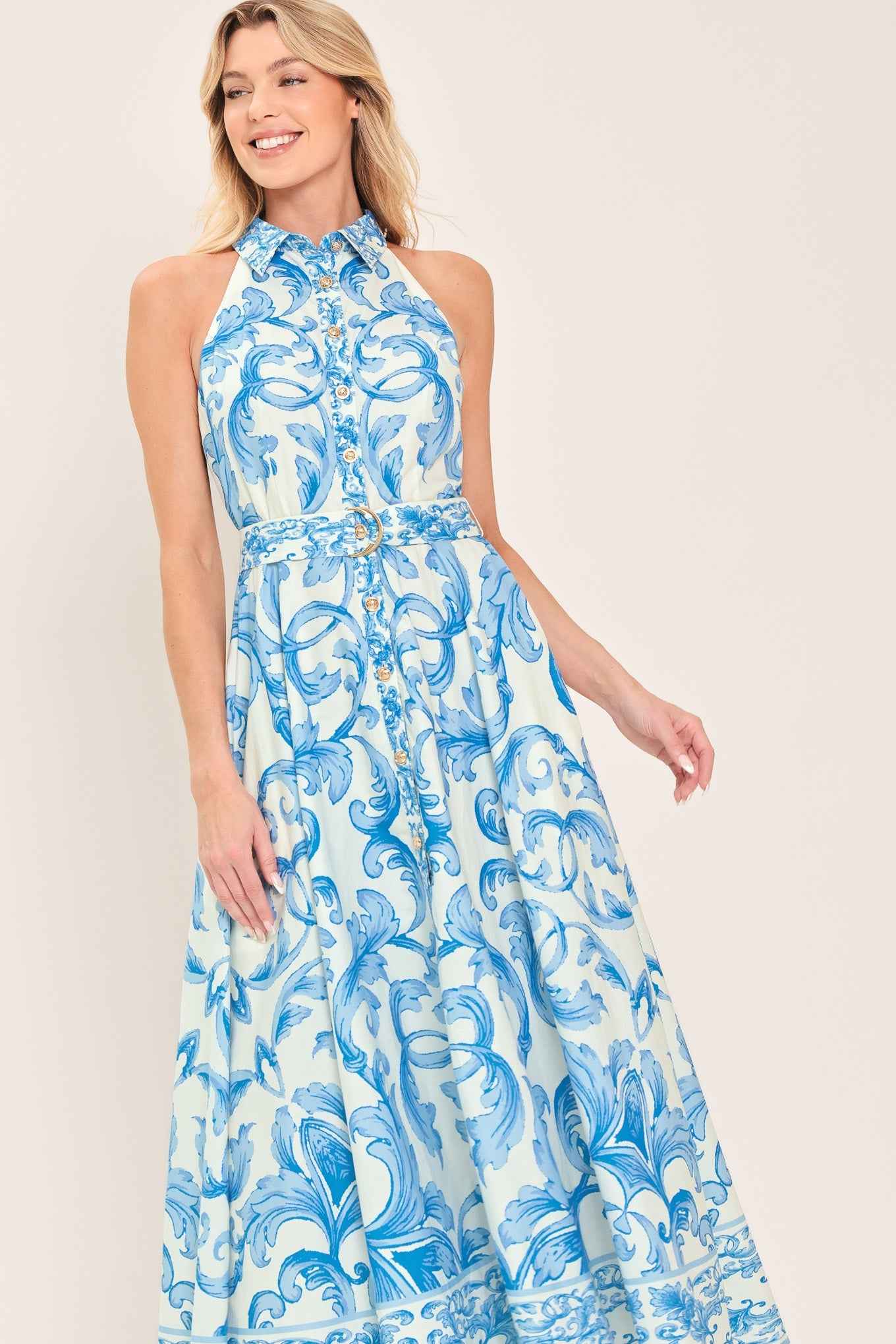 Blue Chateau Belted Woven Maxi Dress