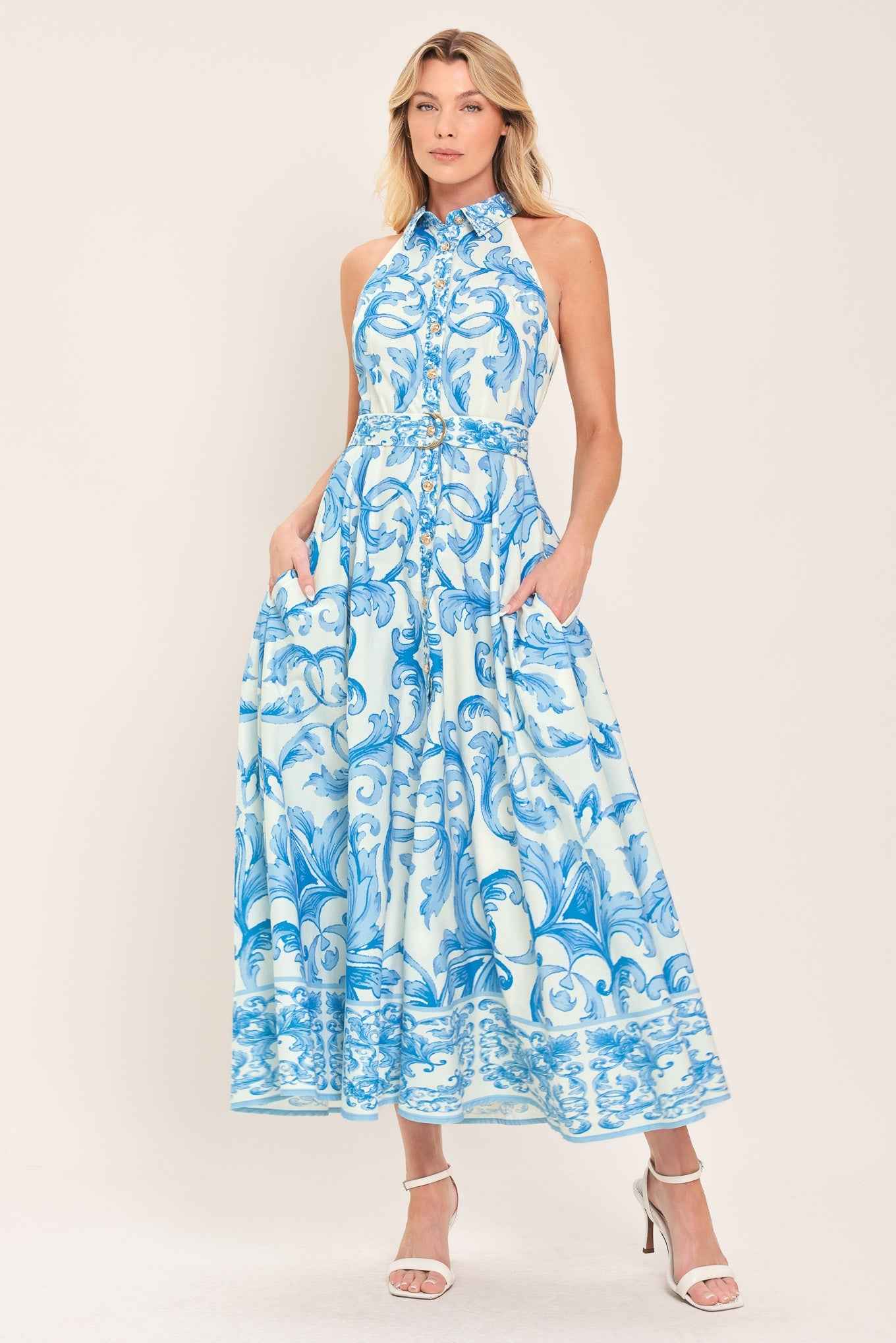 Blue Chateau Belted Woven Maxi Dress