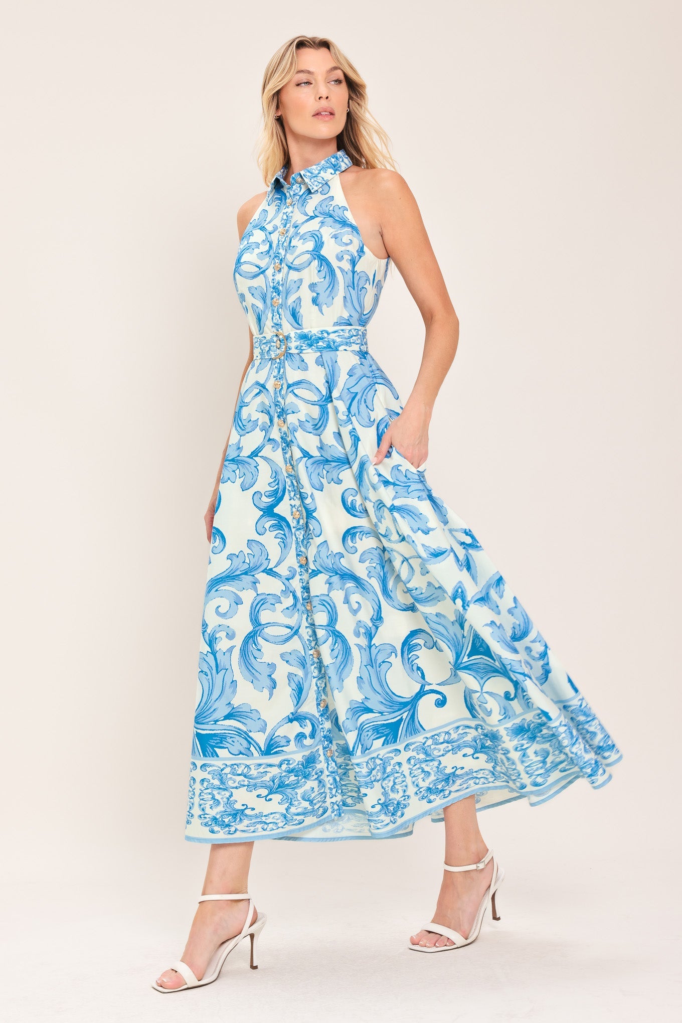 Blue Chateau Belted Woven Maxi Dress