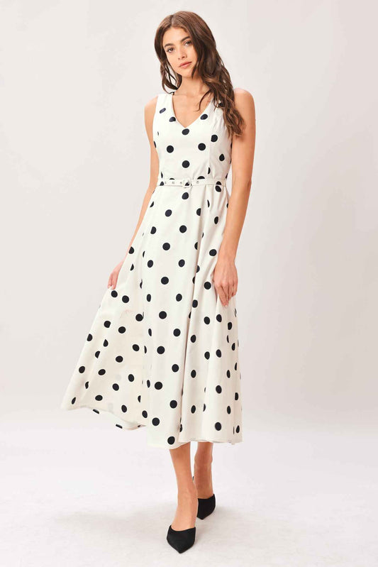 Pure Polka Belted Woven Midi Dress