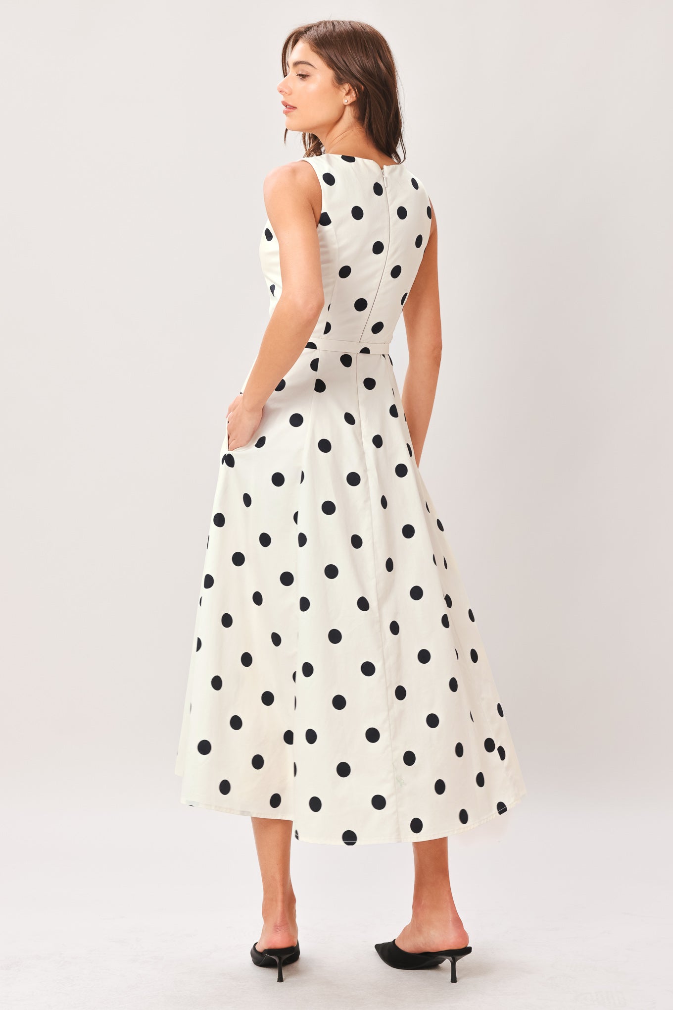 Pure Polka Belted Woven Midi Dress