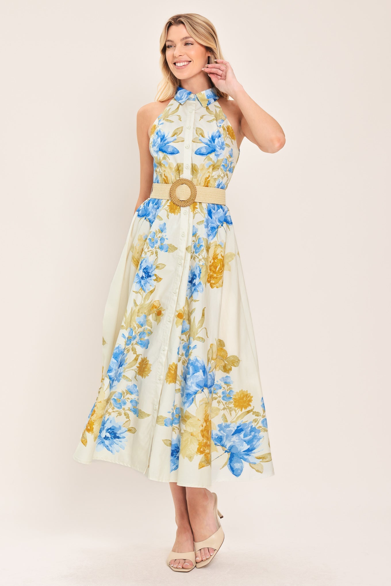 Sunny Daydream Belted Woven Midi Dress