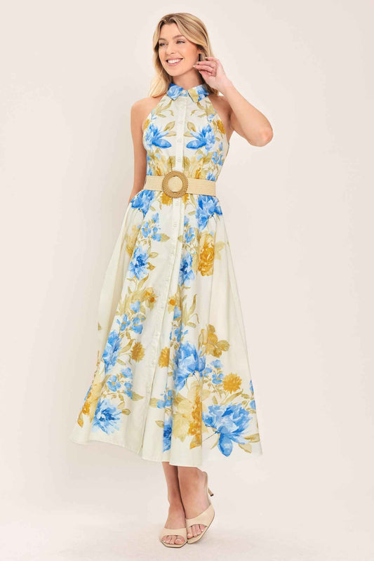 Sunny Daydream Belted Woven Midi Dress