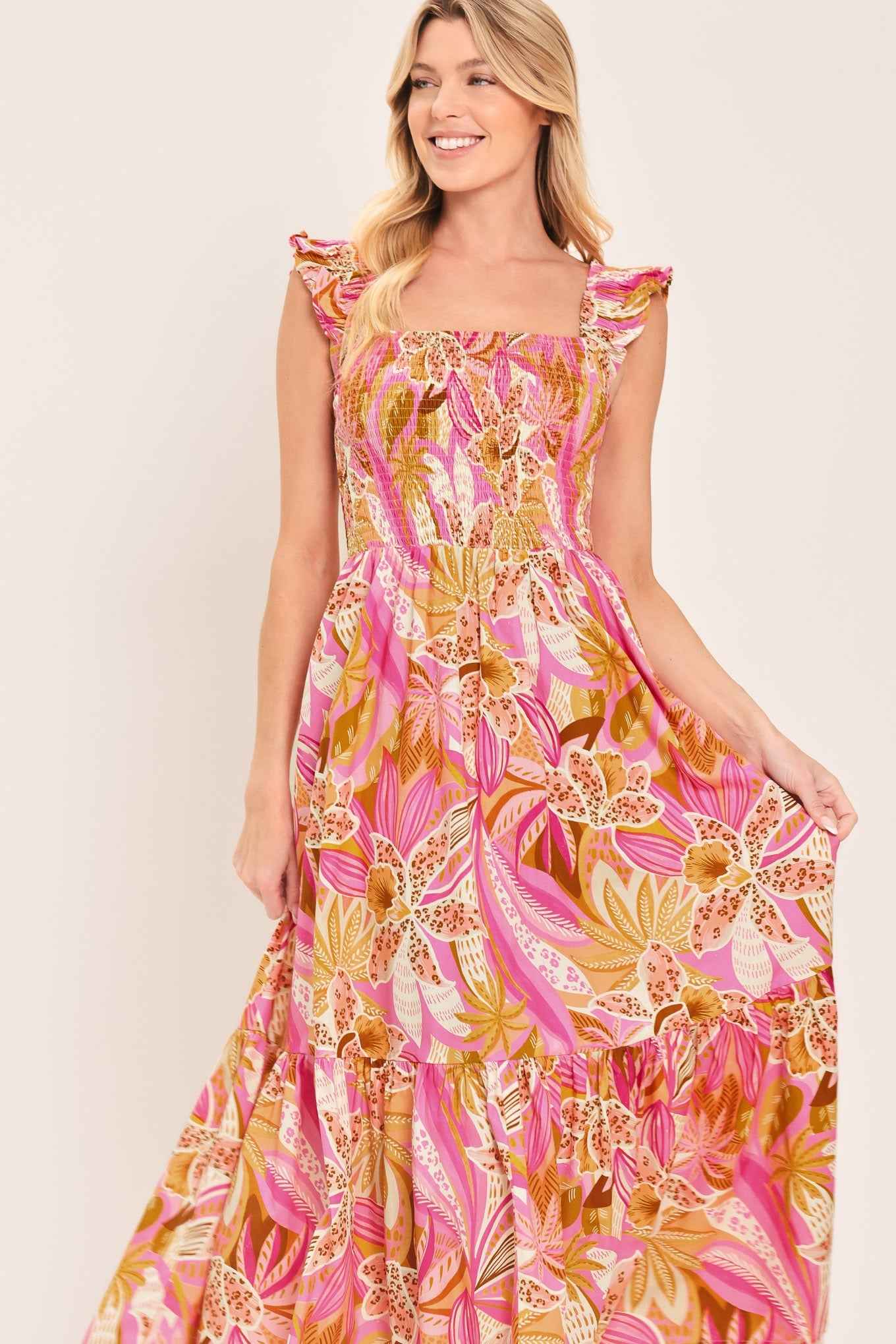 Cabana Crush Floral Tiered Midi Dress