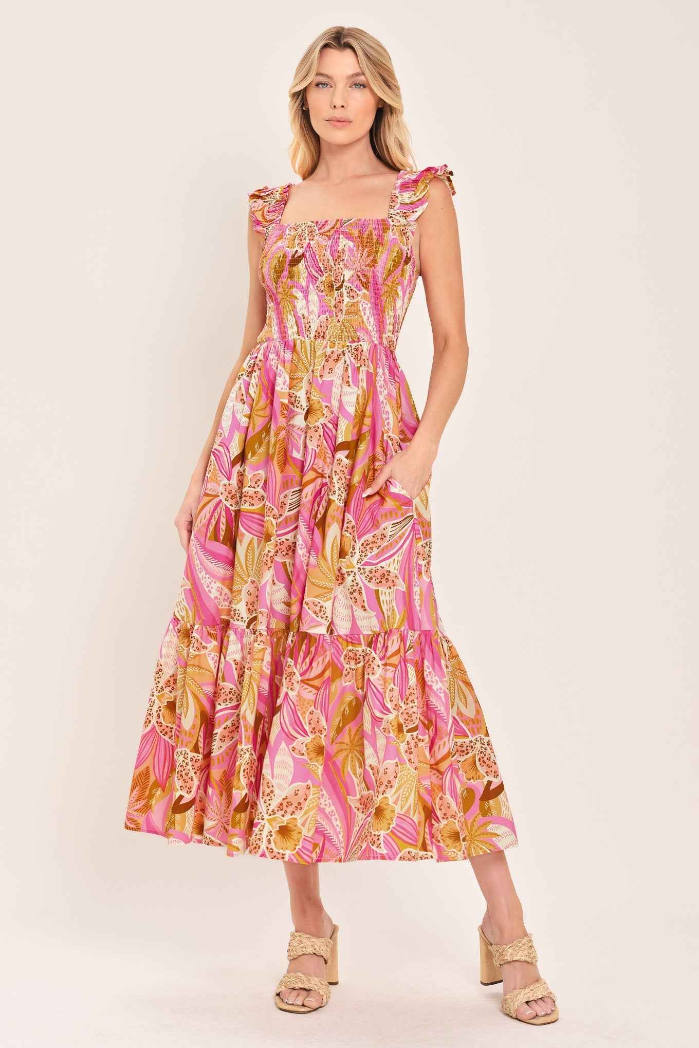 Cabana Crush Floral Tiered Midi Dress