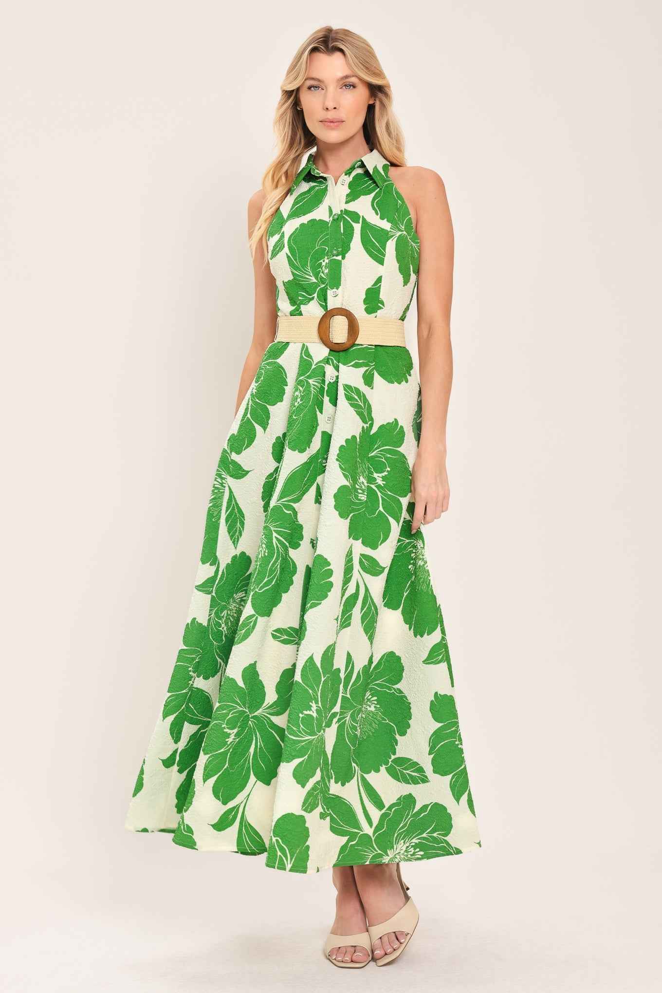 PALM ROYALE WOVEN MIDI DRESS