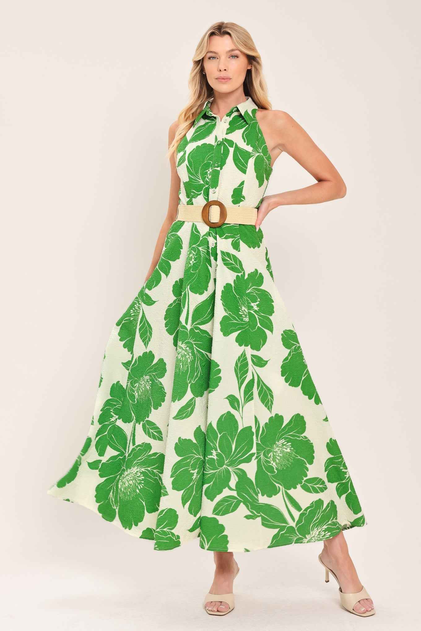 PALM ROYALE WOVEN MIDI DRESS