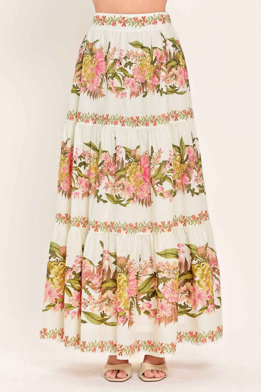 Botanical Escape Floral Tiered Maxi Skirt