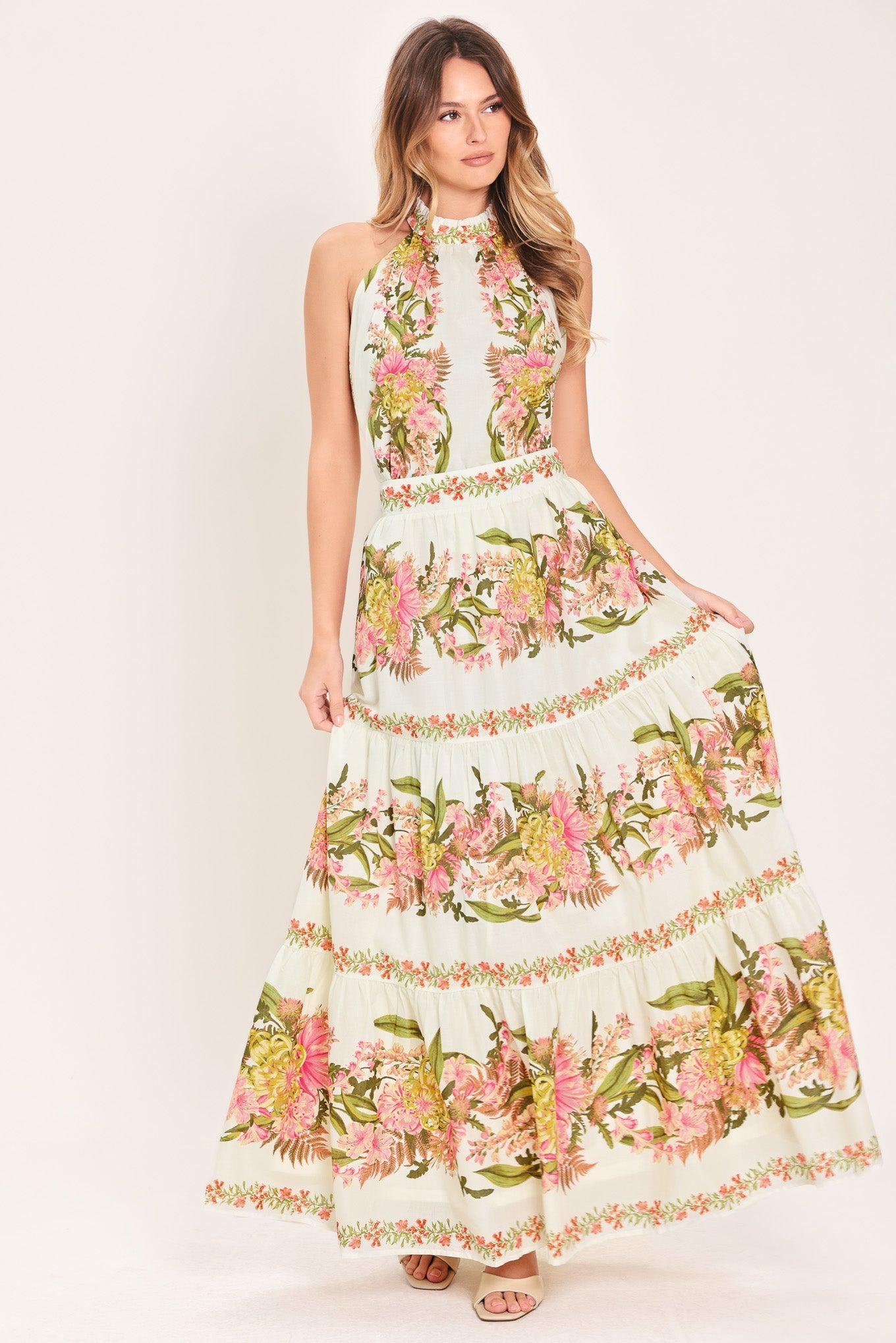 Botanical Escape Floral Tiered Maxi Skirt