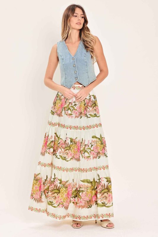 Botanical Escape Floral Tiered Maxi Skirt