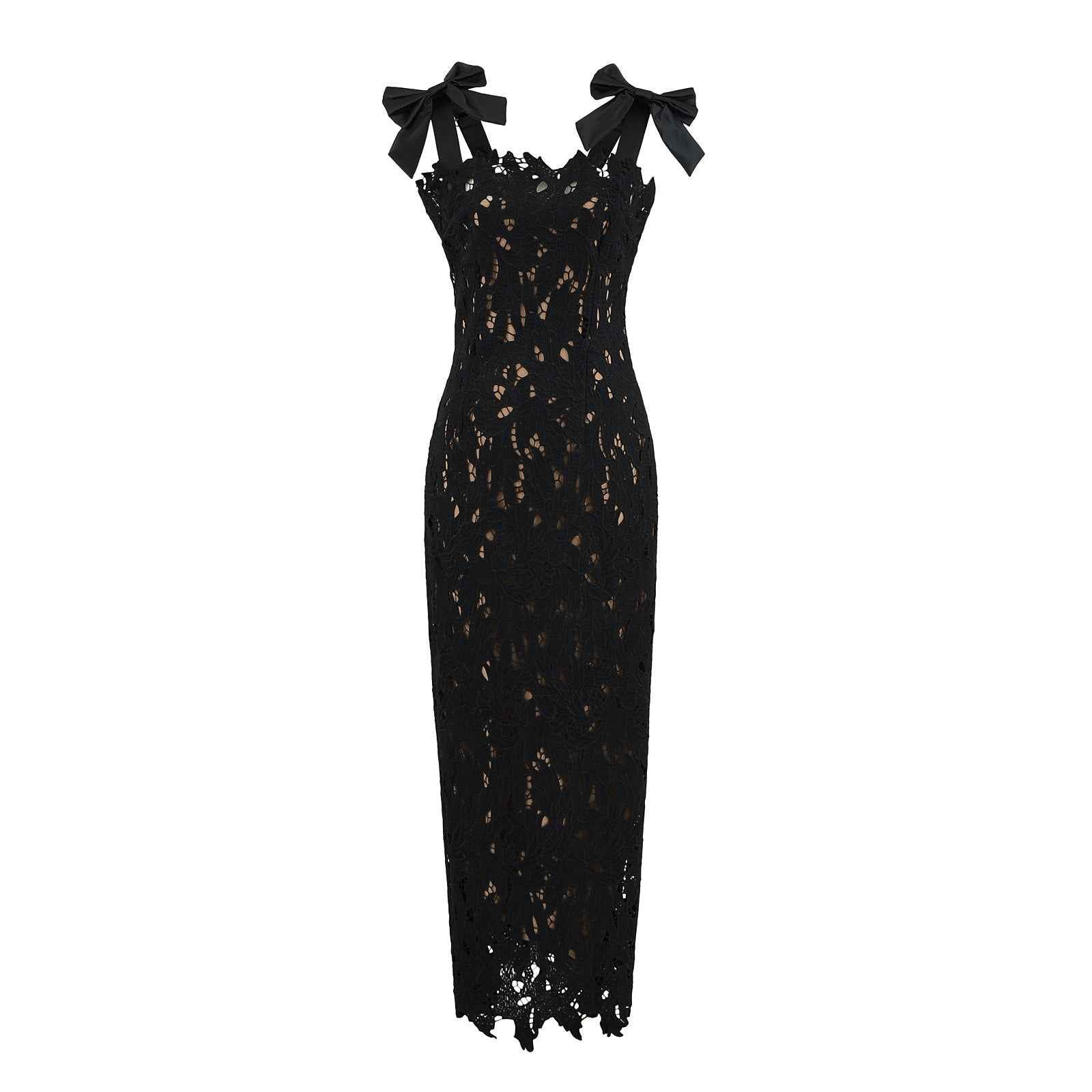 Black Floral Lace Midi Dress