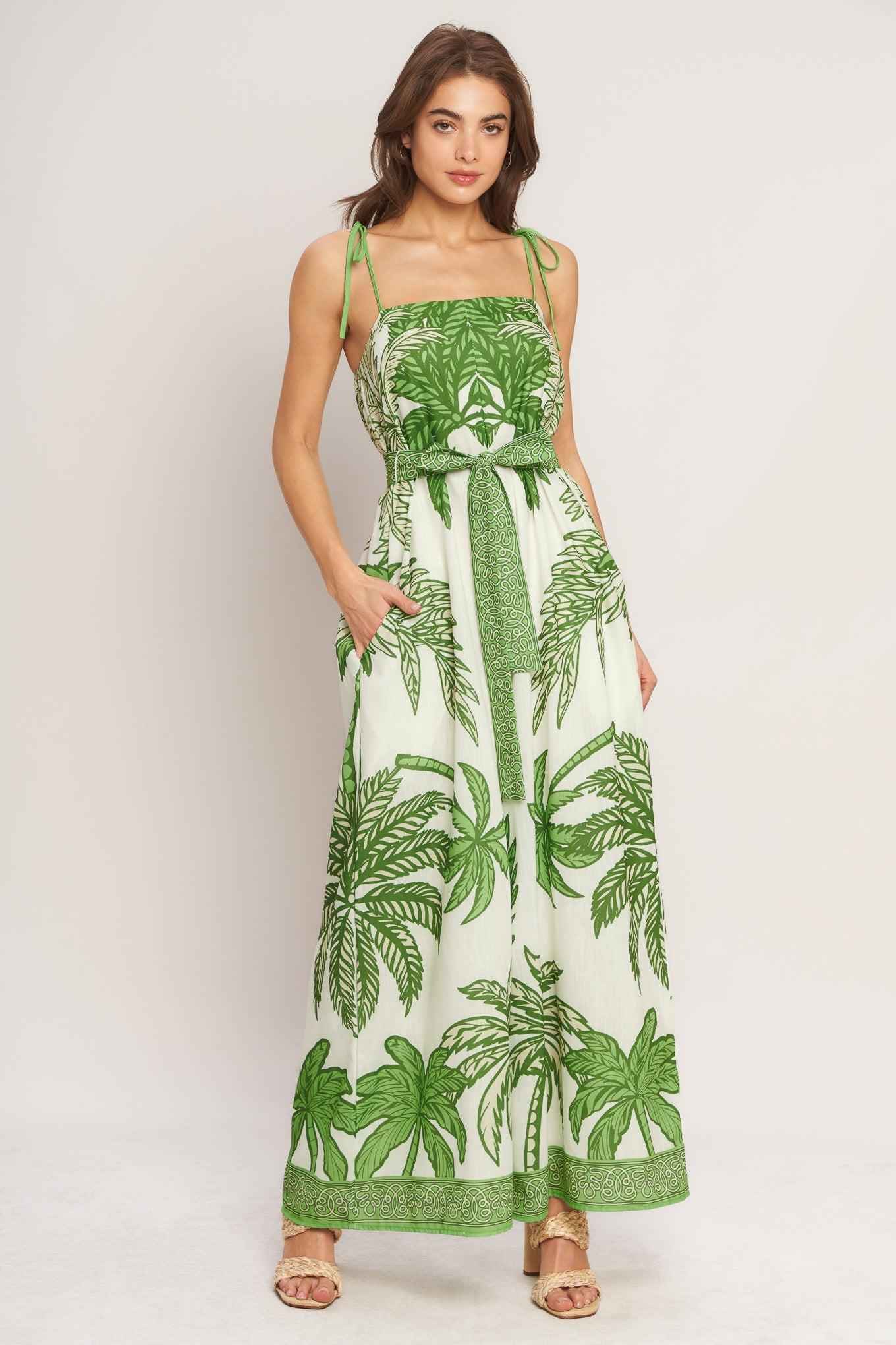 Palm Luxe Shoulder-Tie Wide-Leg Jumpsuit