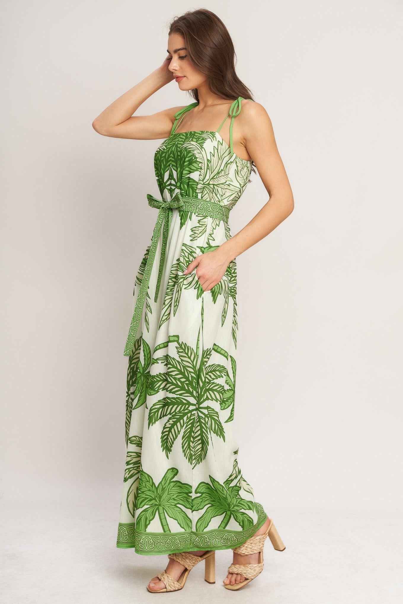 Palm Luxe Shoulder-Tie Wide-Leg Jumpsuit