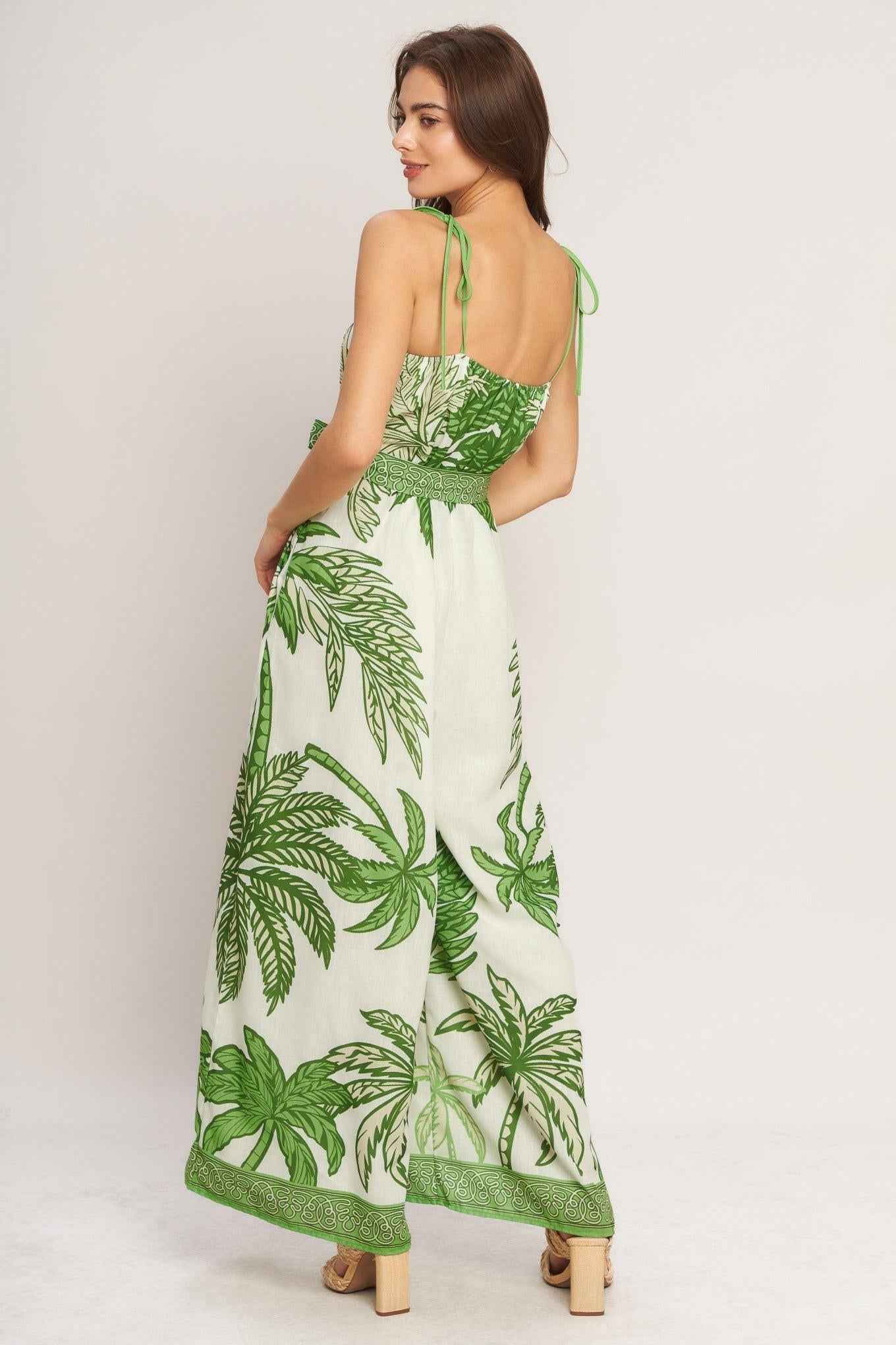 Palm Luxe Shoulder-Tie Wide-Leg Jumpsuit