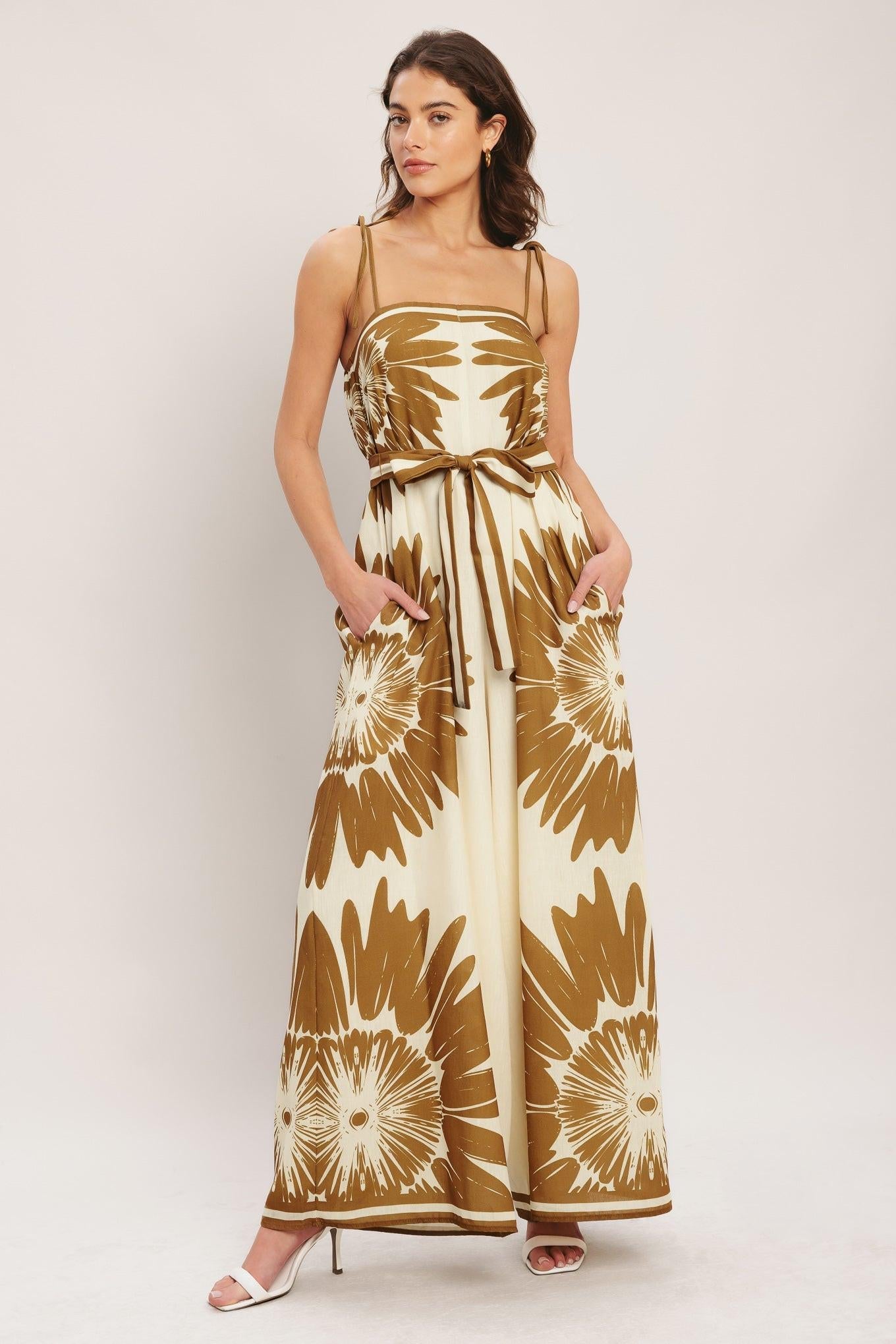 Desert Sunburst Shoulder-Tie Wide-Leg Jumpsuit