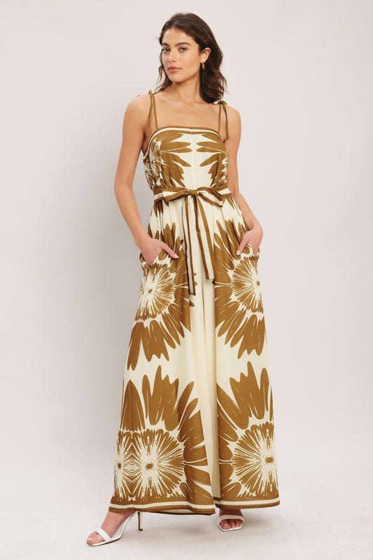 Desert Sunburst Shoulder-Tie Wide-Leg Jumpsuit