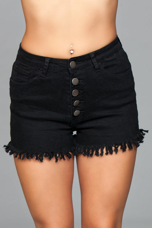 J9 High-Waist Fringed Denim Shorts – Black Edition