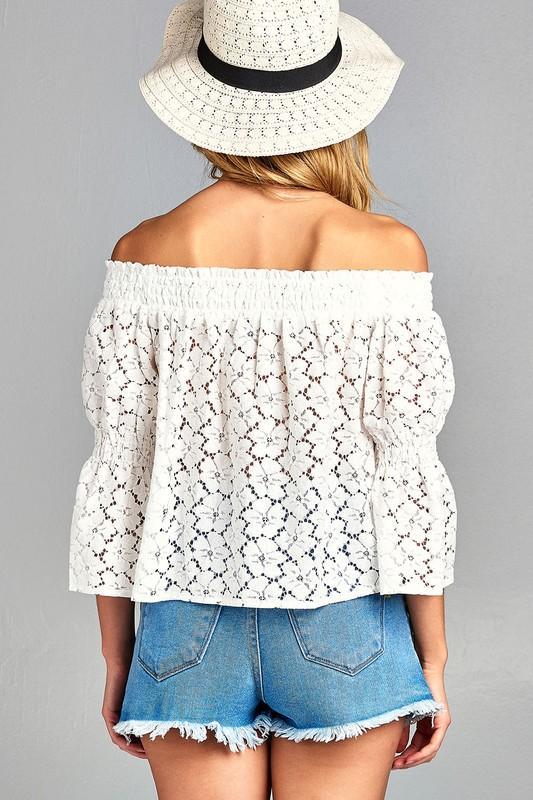 Luna Lace: Off-Shoulder 3/4 Sleeve Floral Top