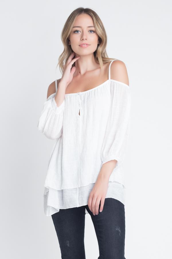 Savannah Breeze: 3/4 Sleeve Cold Shoulder Top