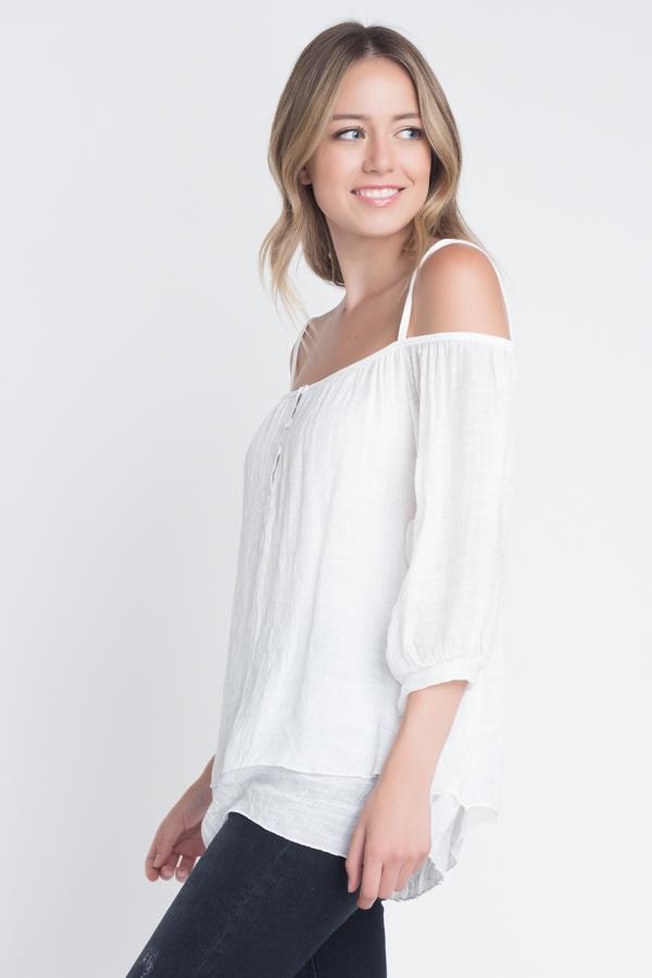 Savannah Breeze: 3/4 Sleeve Cold Shoulder Top