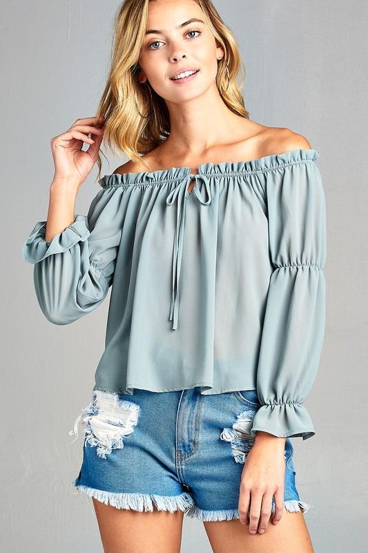 Blush Breeze: Ruffled Front-Tie Off-Shoulder Top