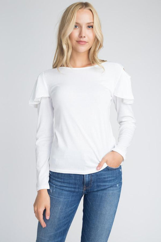 Soft Allure: Cold Shoulder Ruffle Sleeve Top