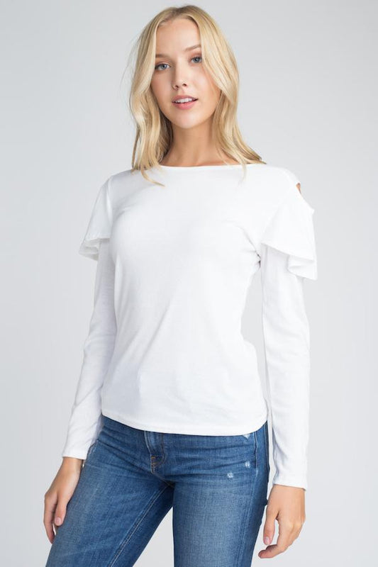 Soft Allure: Cold Shoulder Ruffle Sleeve Top