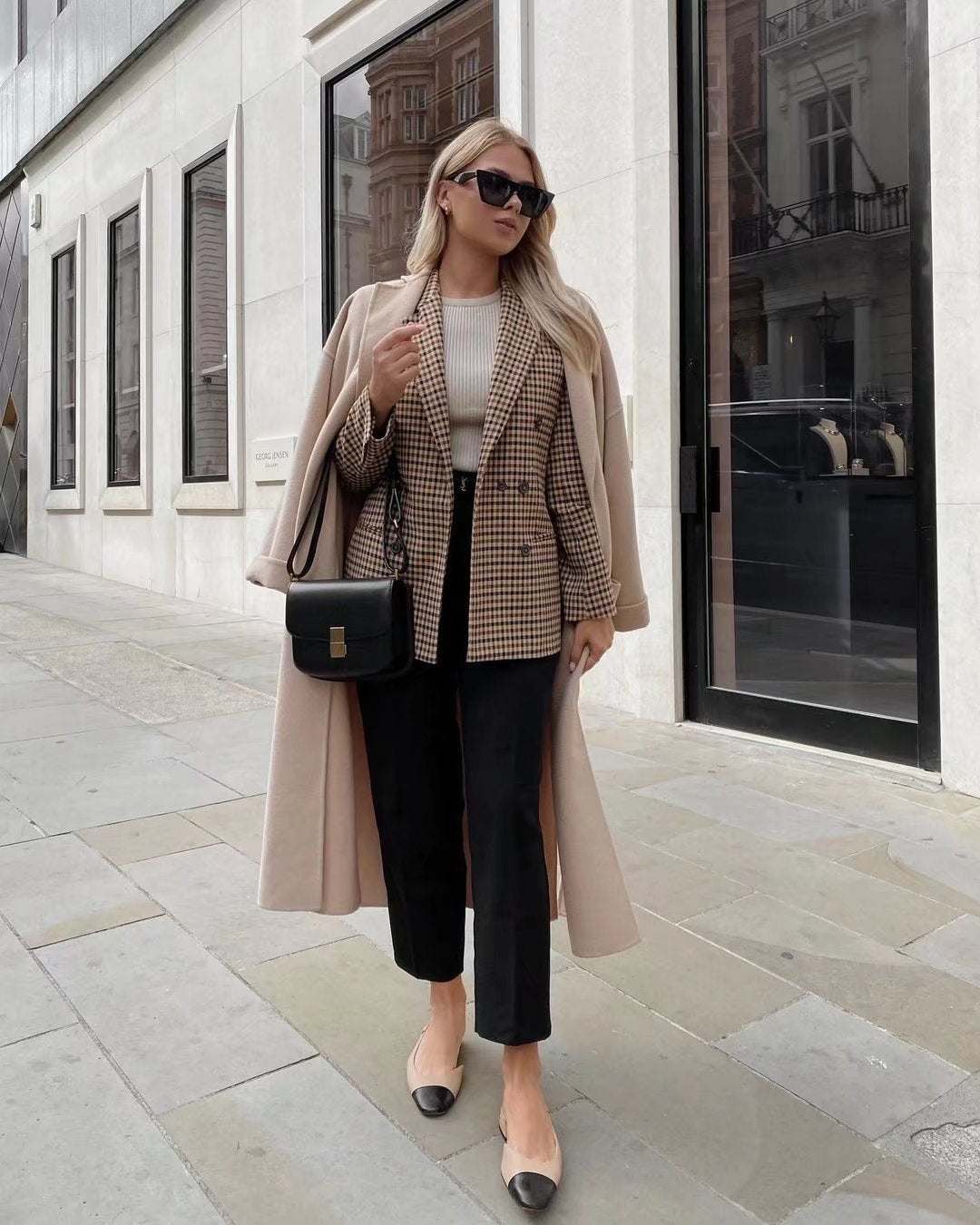 Double-Breasted Plaid Blazer — Structured Plaid Suit Jacket