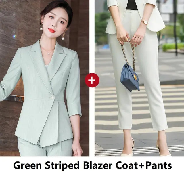 Striped Half-Sleeve Business Suit for Corporate Authority | Sophisticata™