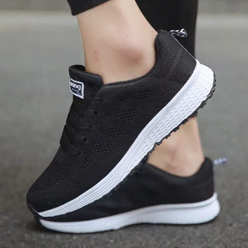 Zapatos informales de mujer, moda, transpirables, planos de malla para caminar