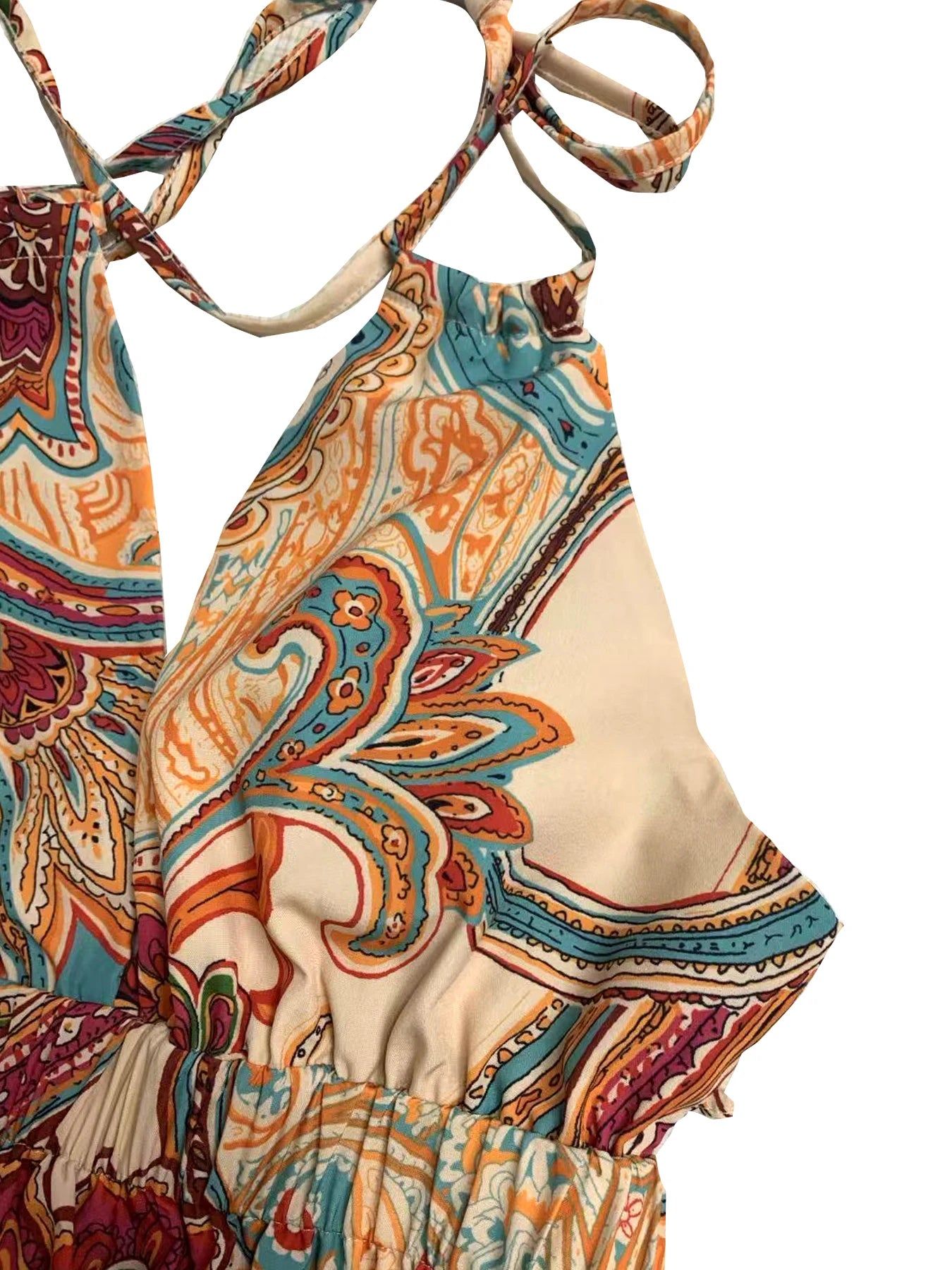 Minivestido corto halter sin espalda con estampado bohemio para mujer,