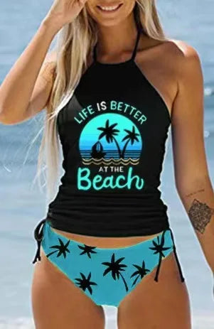 Tied Halter Drawstring Bikini Set