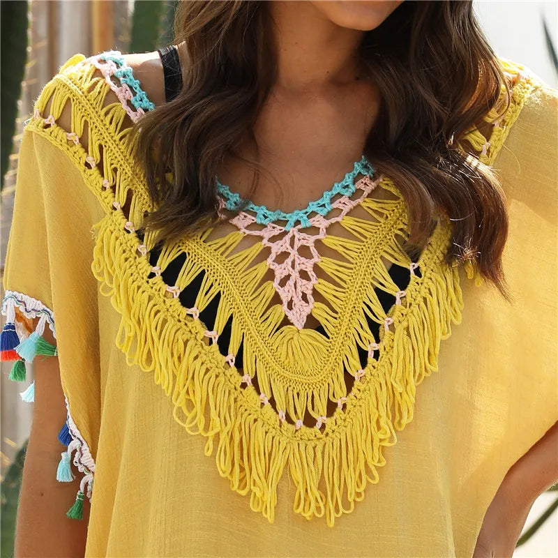 Beach Cover Up for Women Swimwear Tunic Fringe Ups