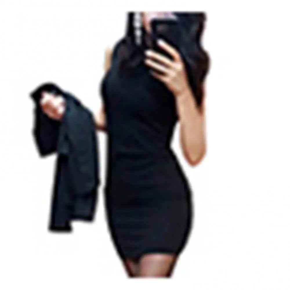 Solid Color Sleeveless Bodycon Dress O Neck 2Pcs/Set Office