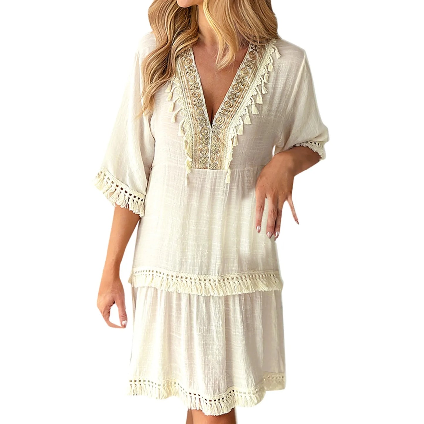Boho Dress for Women'S Casual Elegant Embroidered v Neck