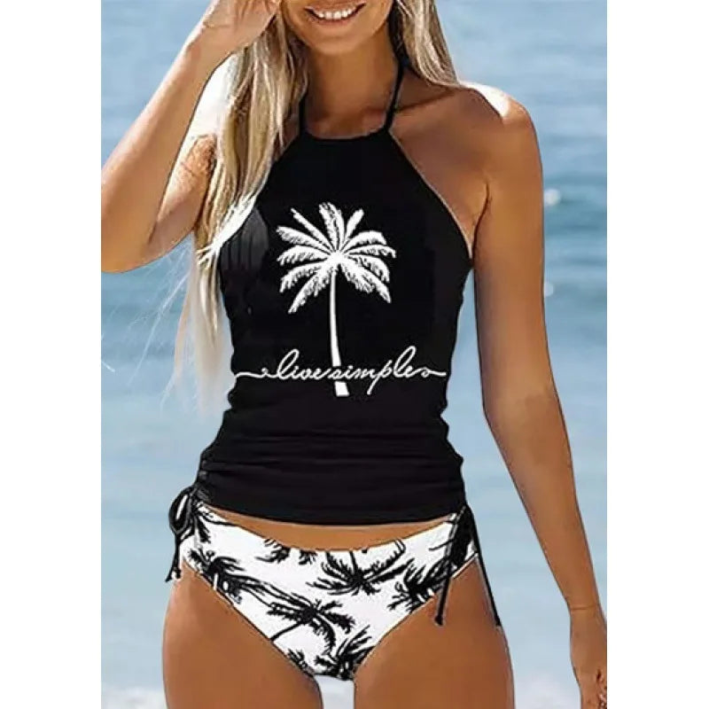 Tied Halter Drawstring Bikini Set