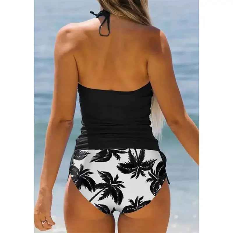 Coconut Print Halter Tankini Set