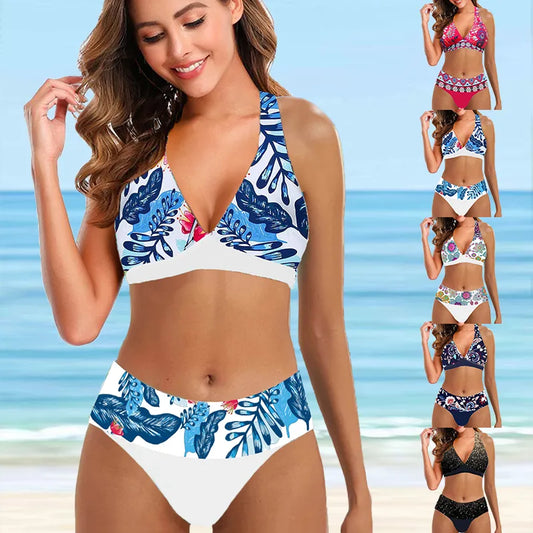 Women Beachwear Leaves Pattern Vest Tankini