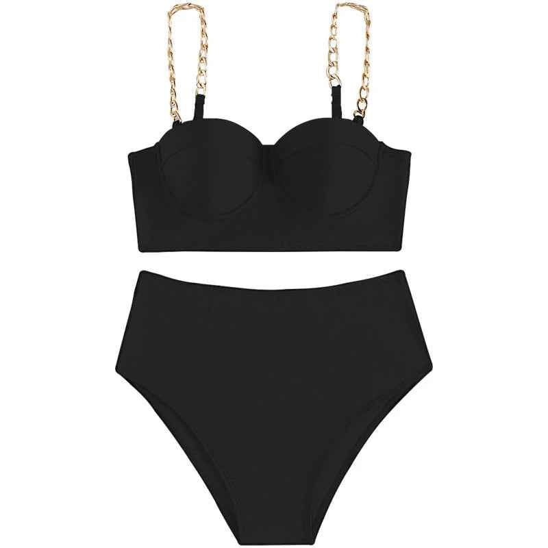 High-Waist Chain Strap Bikini Set